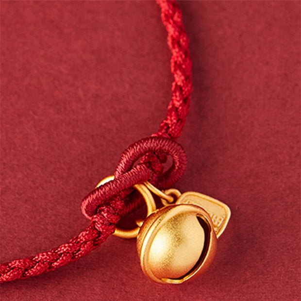 Buddha Stones Handmade Fu Character Charm Luck Happiness Bell Red Rope Bracelet Bracelet BS 7