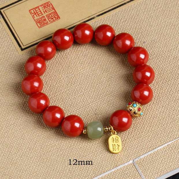 Buddha Stones Cinnabar Green Aventurine Fortune Protection Charm Bracelet Bracelet BS Emperor Sand 12mm