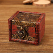 Buddha Stones Retro Small Square Wood Jewelry Box Lotus Grass Flower Grape Copper Coin Daffodil Jewelry Storage Box