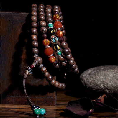Buddha Stones 108 Mala Beads Vietnam Hoi An Agarwood Red Agate Peace Strength Bracelet Mala Bracelet BS 8mm*108