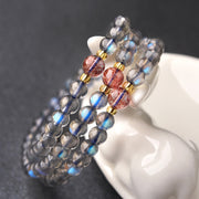 Buddha Stones Moonstone Pink Crystal Cinnabar Healing Positive Bracelet Bracelet BS 5