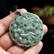 Buddha Stones Chinese Zodiac Dragon Phoenix Round Jade Luck Necklace String Pendant Necklaces & Pendants BS 4