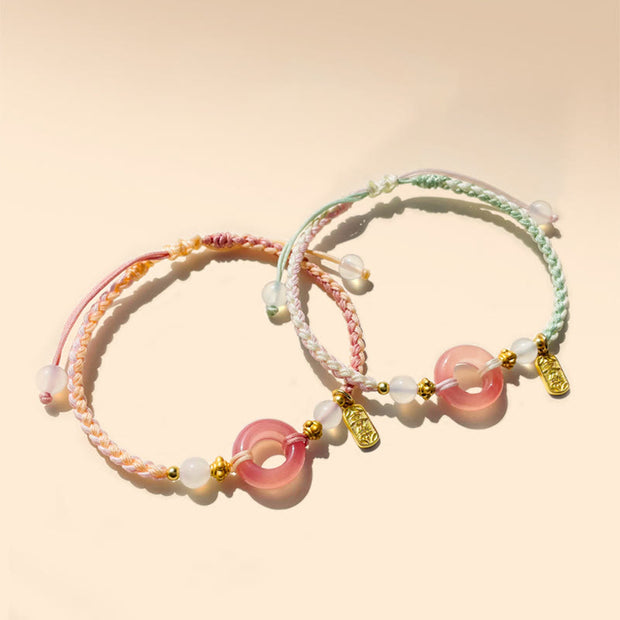 Buddha Stones Peace And Joy Agate Peace Buckle Auspicious Handmade Braided Bracelet