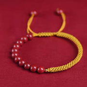 Buddha Stones Natural Cinnabar King Kong Knot Blessing String Bracelet Bracelet BS Cinnabar Yellow String 6mm