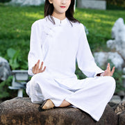 Buddha Stones 2Pcs Plain Long Sleeve Zen Yoga Clothing Meditation Clothing Top Pants Women's Set