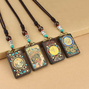 Buddha Stones Tibet God of Wealth Thangka Ebony Peace Necklace Pendant Necklaces & Pendants BS 15