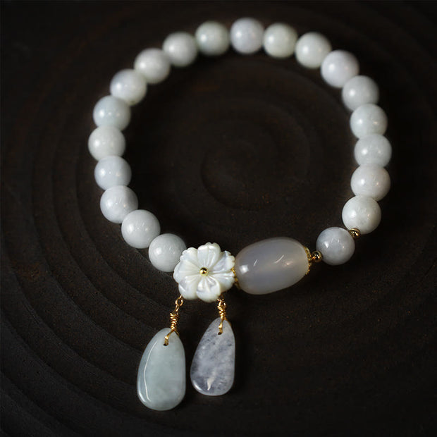 Buddha Stones Natural White Jade Luck Bracelet Bracelet BS 8