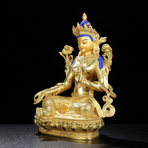 Buddha Stones Bodhisattva Green Tara Protection Copper Gold Plated Statue Decoration Decorations BS 4