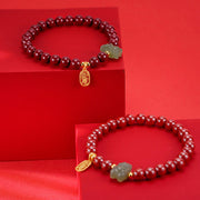 Buddha Stones 925 Sterling Silver Year of the Dragon Natural Cinnabar Hetian Jade Dragon Fu Character Ruyi As One Wishes Charm Blessing Bracelet Bracelet BS 6