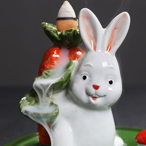 Year of the Rabbit Carrot Mushrooms Rabbit Ceramic Bunny Blessing Incense Burner (Extra 30% Off | USE CODE: FS30)