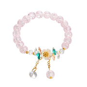 Buddha Stones Simple Design Flower Charm Glass Bead Bracelet