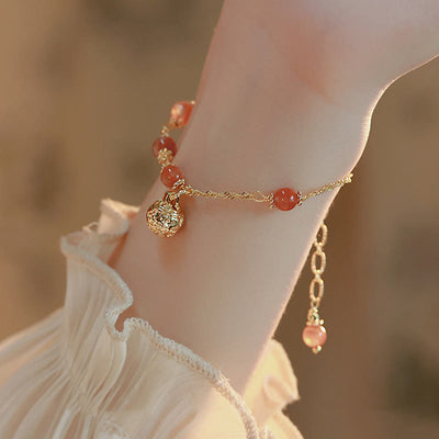 Buddha Stones Red Agate Bell Charm Confidence Chain Bracelet