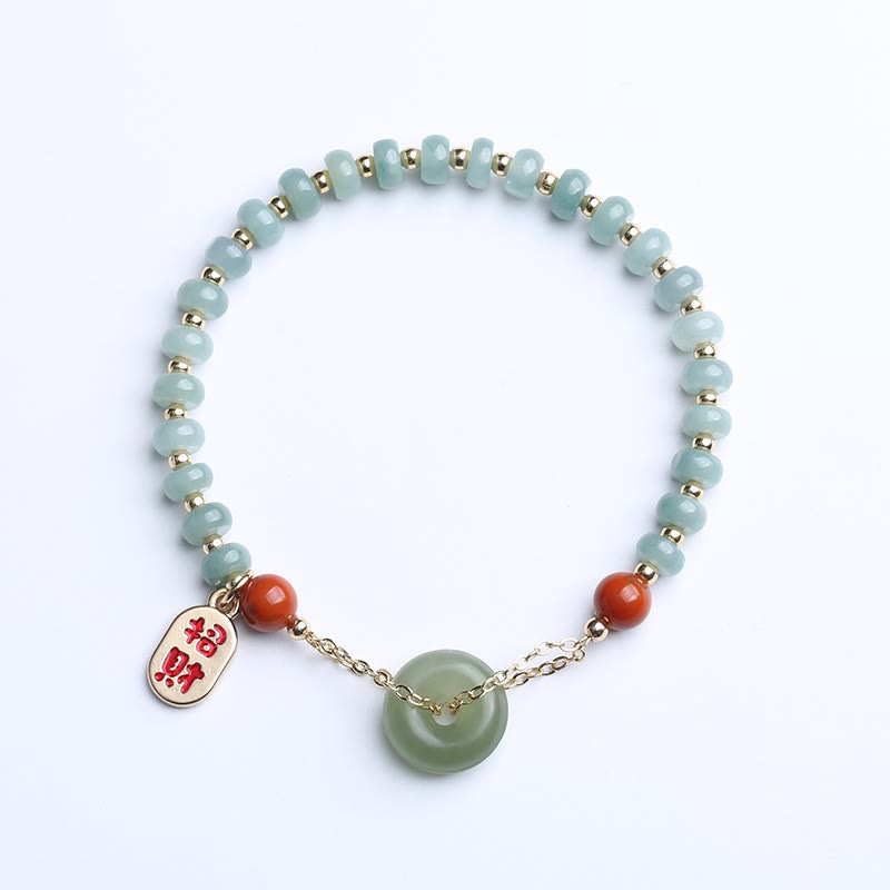 Buddha Stones Natural Hetian Jade Agate Peace Buckle Lucky Fortune Bracelet