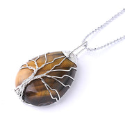Buddha Stones Natural Quartz Crystal Tree Of Life Healing Energy Necklace Pendant Necklaces & Pendants BS Tiger Eye Silver Tree