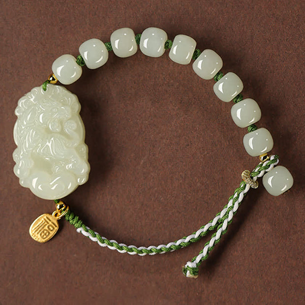Buddha Stones 925 Sterling Silver Chinese Zodiac Hetian Jade Happiness Luck String Bracelet Bracelet BS Tiger