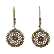 Buddha Stones Round Flower Design Luck Dangle Drop Earrings Earrings BS Flower