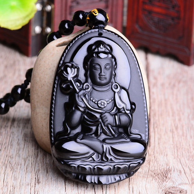 Buddha Stones Chinese Zodiac Obsidian Buddha Amulet Protection Pendant Necklace Necklaces & Pendants BS Horse