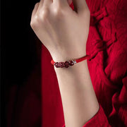 Buddha Stones Handcrafted PiXiu Cinnabar Wealth Luck Braided Bracelet Bracelet BS 15