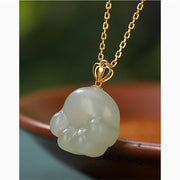 Buddha Stones 925 Sterling Silver Hetian White Jade Cute Cat Paw Luck Necklace Pendant Necklaces & Pendants BS 4