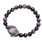 Buddha Stones Natural Silver Sheen Obsidian Fox Protection Bracelet
