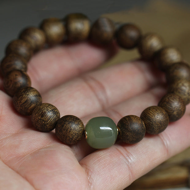 Vietnam Huang Qinan Agarwood Hetian Jade Peace Strength Bracelet Bracelet BS 5