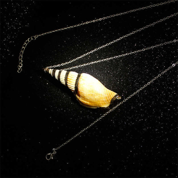 Buddha Stones Natural Shankha Conch Shell Seashell Lucky Necklace Pendant Necklaces & Pendants BS 9