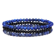 Buddha Stones 3Pcs Natural Crystal Stone Inner Peace Spiritual Bracelet Bracelet BS Lazurite&Black Glass Beads&Sodalite(Wrist Circumference 15-19cm)