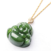 Buddha Stones 925 Sterling Silver Laughing Buddha Hetian Cyan Jade 18K Gold Success Necklace Chain Pendant Necklaces & Pendants BS 11