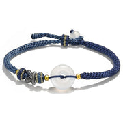 Buddha Stones Handmade White Agate Peace Buckle Luck Happiness Protection Weave String Bracelet