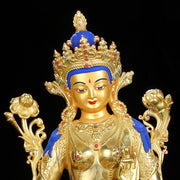 Buddha Stones Bodhisattva Green Tara Protection Copper Gold Plated Statue Decoration Decorations BS 8