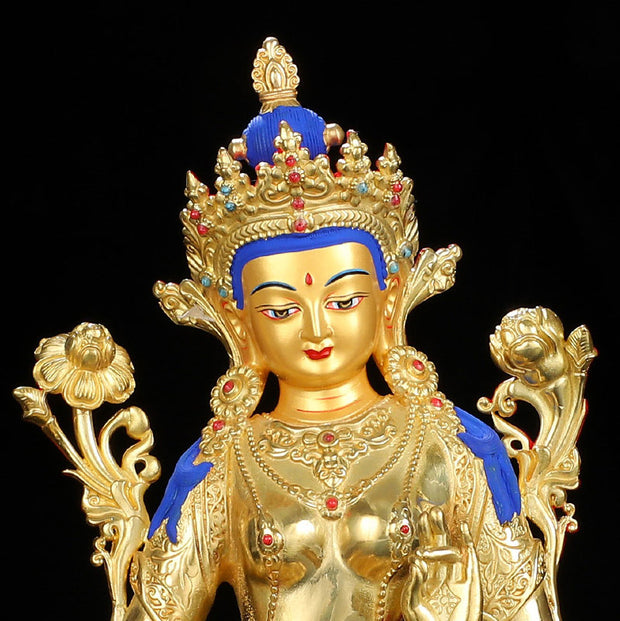 Buddha Stones Bodhisattva Green Tara Protection Copper Gold Plated Statue Decoration
