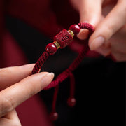 Buddha Stones Tibet Cinnabar Om Mani Padme Hum Engraved Blessing Braided Bracelet Bracelet BS 4