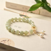 Buddha Stones Hetian Jade Flower Pearl Happiness Abundance Bracelet Bracelet BS 4