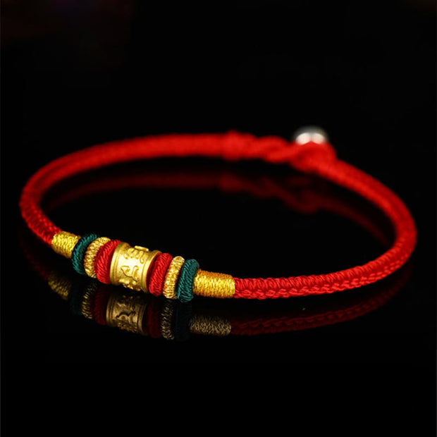 Buddha Stones 999 Gold Om Mani Padme Hum Luck String Couple Bracelet Bracelet BS 9