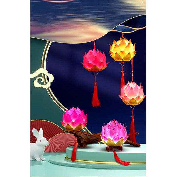 Buddha Stones DIY Lotus Flower Dragon Lantern Tassel Lamp Decoration Decorations BS 9