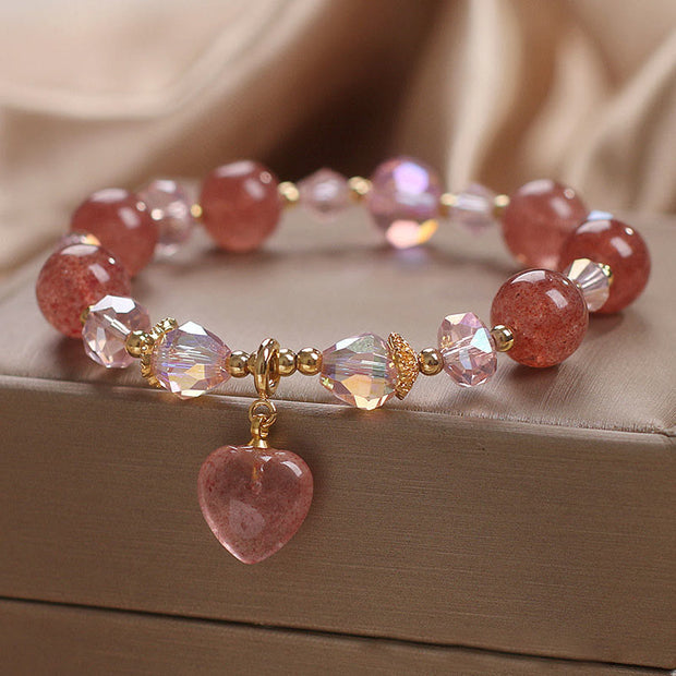 Buddha Stones Natural Strawberry Quartz Crystal Love Heart Healing Positive Bracelet Bracelet BS 3