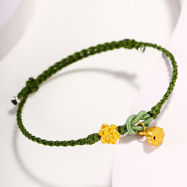 Buddha Stones Handmade 999 Gold Lotus Flower Pod New Beginning Braid String Bracelet Bracelet BS 2
