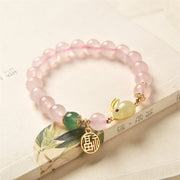 Year of the Rabbit Natural Pink Crystal Green Agate Bunny Love Happiness Bracelet Bracelet BS 1