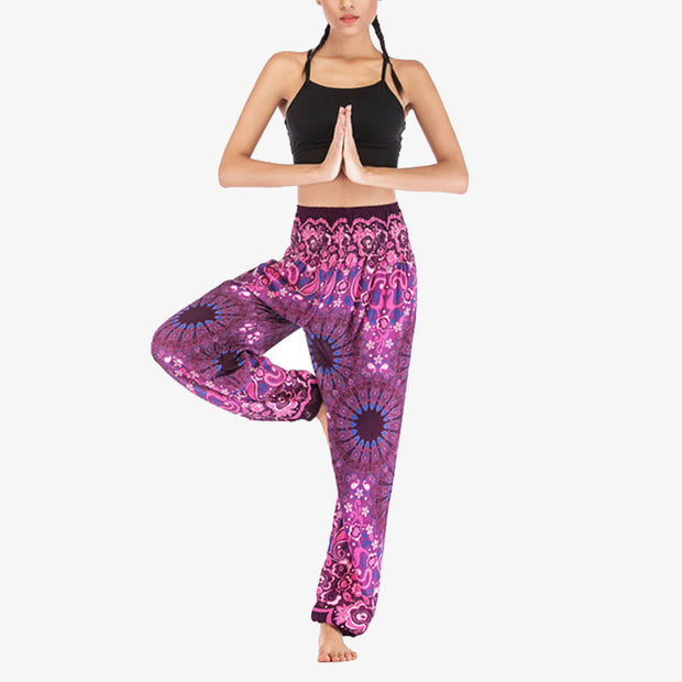 Buddha Stones Geometric Mandala Pattern Loose Harem Trousers High Waist Women's Yoga Pants