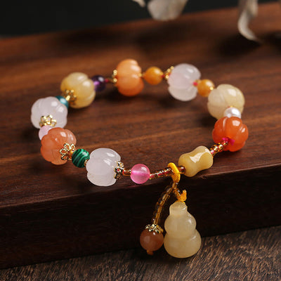 Buddha Stones Natural Golden Silk Jade Crystals Gourd Pixiu Pumpkin Beads Wealth Charm Bracelet Bracelet BS Golden Silk Jade&Gourd