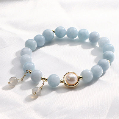 Buddha Stones Aquamarine Pearl Healing Moonstone Beads Charm Bracelet Bracelet BS Aquamarine