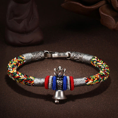 Buddha Stones Handmade 925 Sterling Silver Vajra Dorje Bell Spiritual Power Braided Bracelet