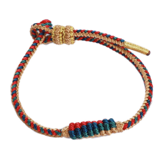 Buddha Stones Tibetan Handmade Eight Thread Peace Knot Prayer Wheel Braided Protection Bracelet