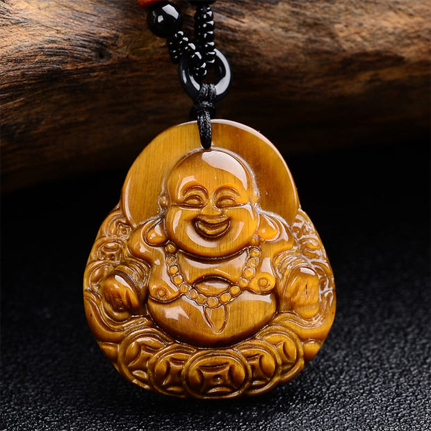Buddha Stones Tiger's Eye Laughing Buddha Blessing Necklace Necklaces & Pendants BS 1