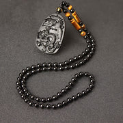 Buddha Stones Black Obsidian Tiger Eye Dragon Phoenix Protection Beaded Necklace Pendant Necklaces & Pendants BS Obsidian Tiger Eye Bead Chain