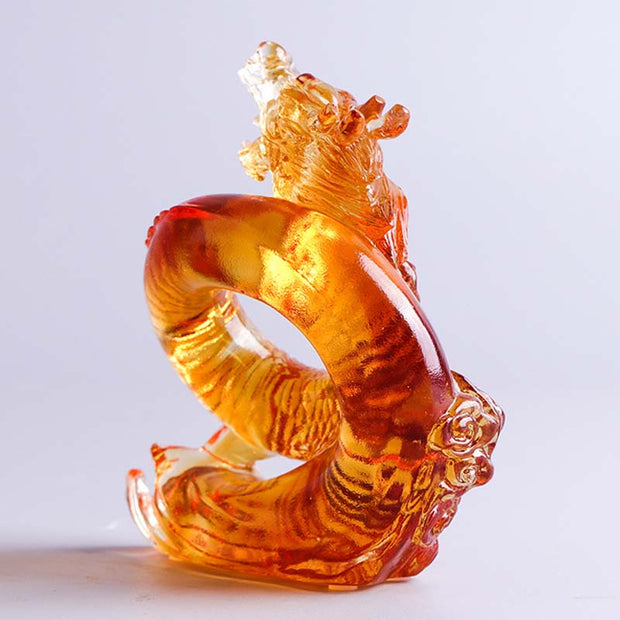 Buddha Stones Year of the Dragon Handmade Chinese Zodiac Yellow Dragon Liuli Crystal Art Piece Protection Home Office Decoration Decorations BS 4