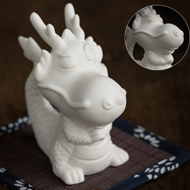 Buddha Stones Year Of The Dragon Luck White Porcelain Ceramic Tea Pet Home Figurine Decoration Decorations BS 5
