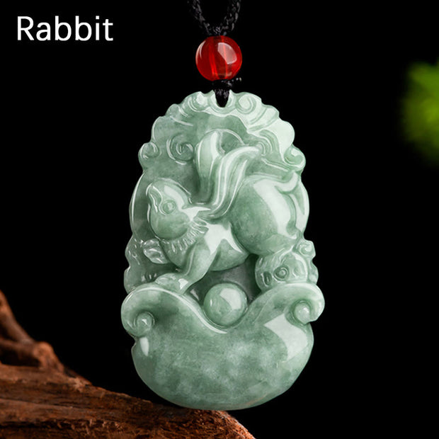 Buddha Stones Natural Green Jade 12 Chinese Zodiac Luck Prosperity Necklace Pendant Necklaces & Pendants BS Rabbit