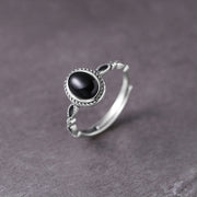 Buddha Stones 925 Sterling Silver Black Onyx Fortune Ring