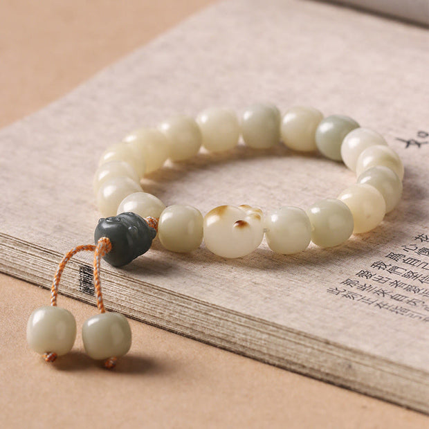 Buddha Stones Lucky Cat Bodhi Seed Cat Paw Peace Bracelet